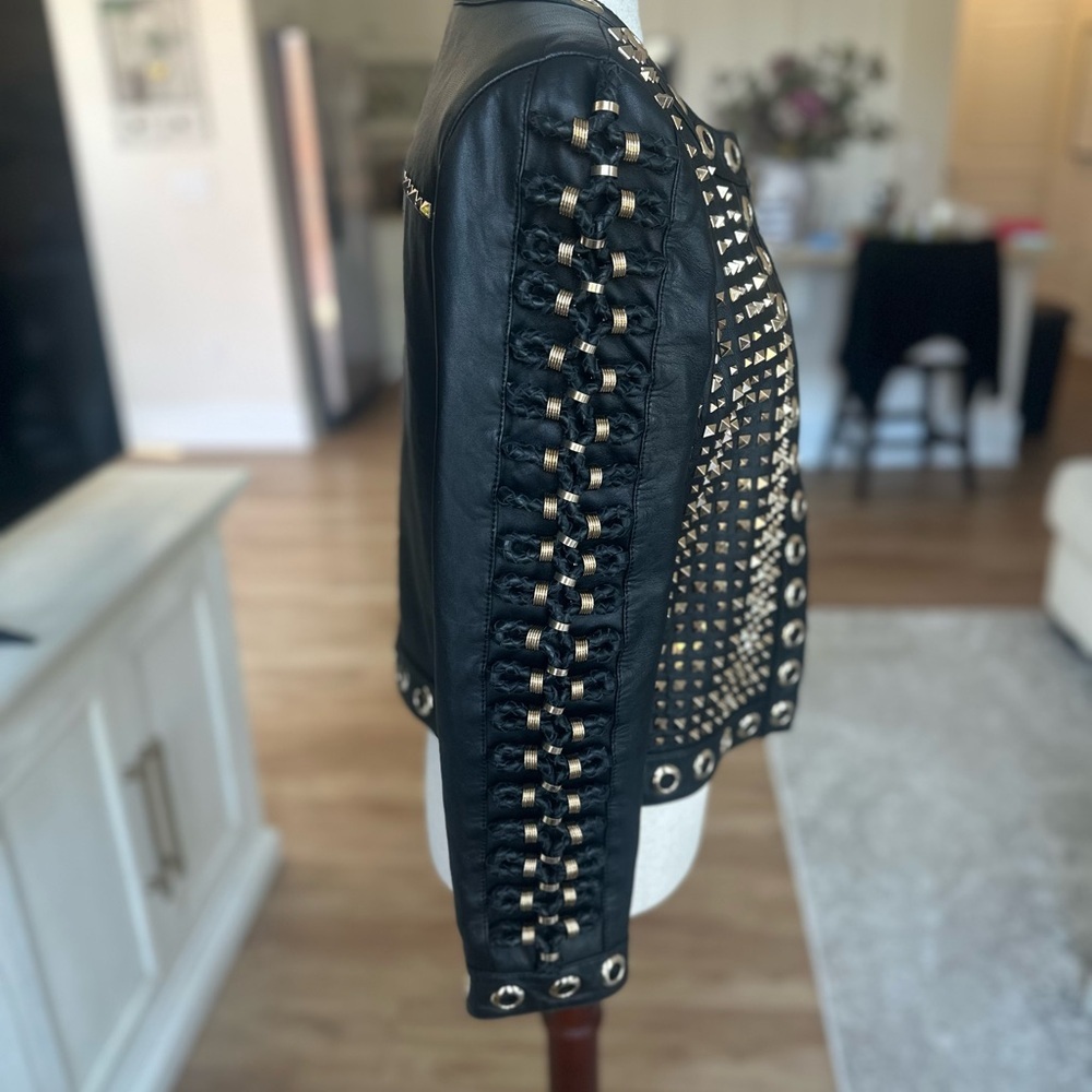Alice + Olivia Black and Gold Leather Jacket - Picture 7 of 10